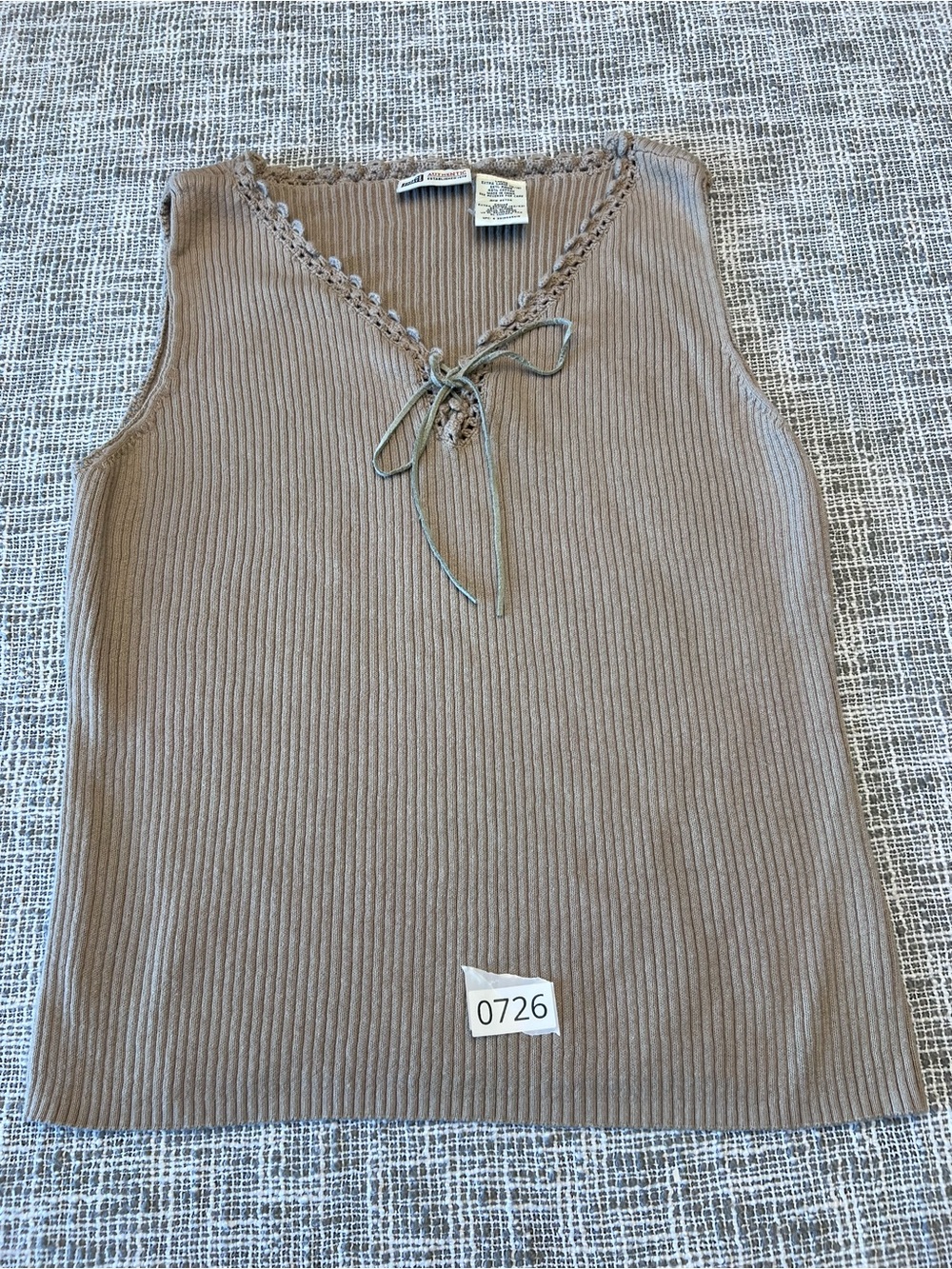 Faded Glory Ribbed Tie-Front Tank Top - Taupe Brown